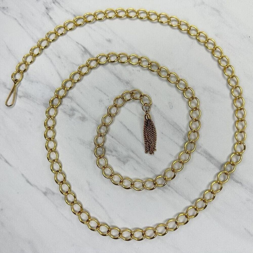 Gold Tone Chain Link Belt Tassel Charm Y2K Festival One Size (OS) ✨